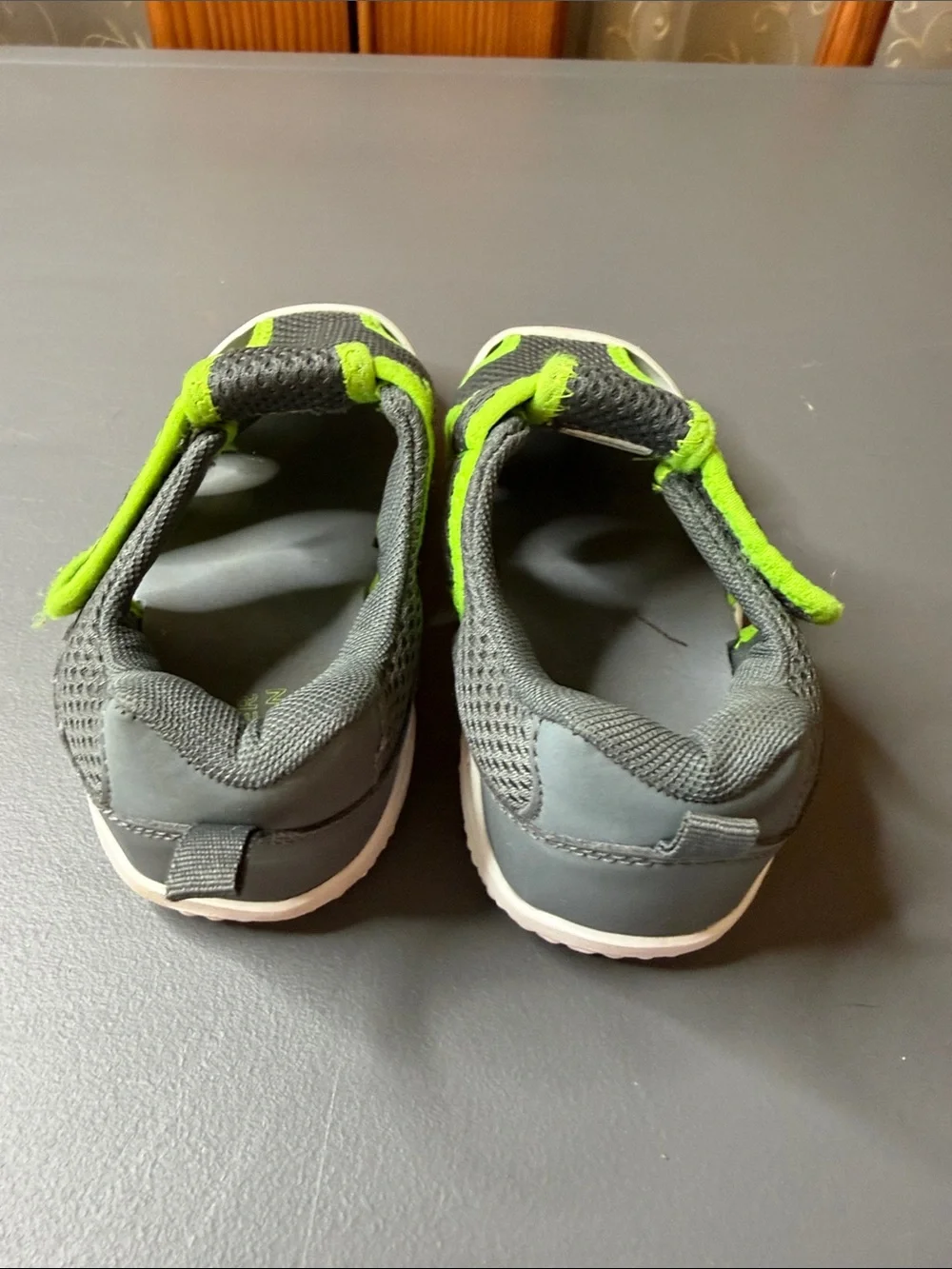 Kids Gray & Neon Green Active Sandals - Velcro Strap. Size: 12